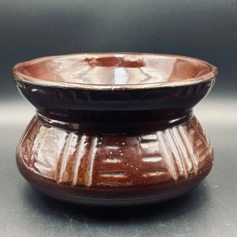 VTG Ohio Brown Glaze Pottery Spittoon USA Cuspidor Ceramic Planter Pot, Rustic